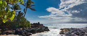 Preview wallpaper beach, sea, palm trees, island, tropics, summer