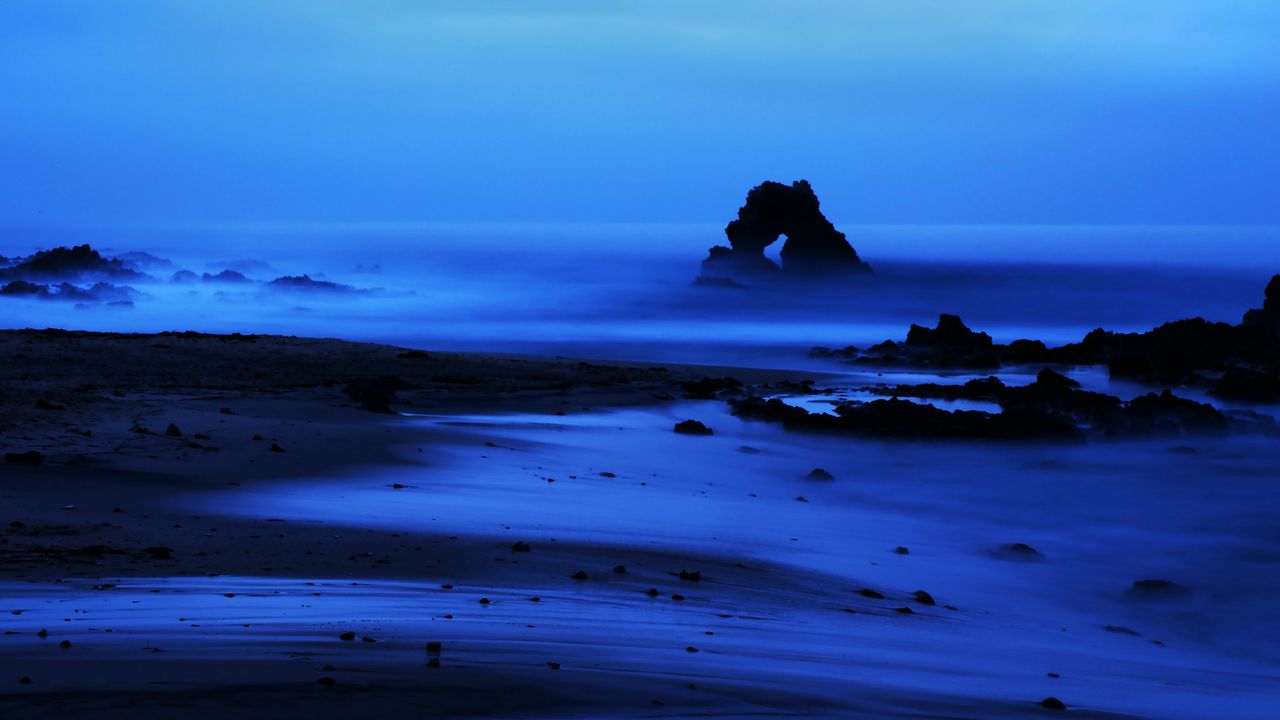 Wallpaper beach, sea, rock, dusk