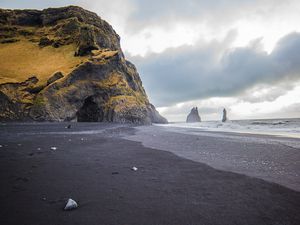 Preview wallpaper beach, sea, rocks, waves, sand, stones