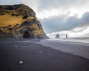 Preview wallpaper beach, sea, rocks, waves, sand, stones