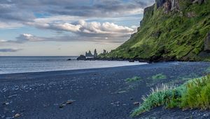 Preview wallpaper beach, sea, rocks, landscape, iceland