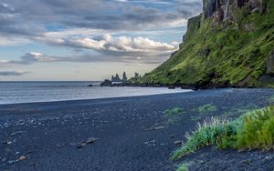 Preview wallpaper beach, sea, rocks, landscape, iceland