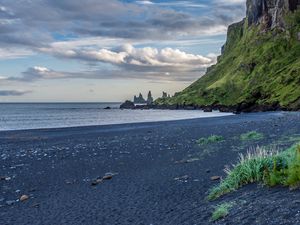 Preview wallpaper beach, sea, rocks, landscape, iceland