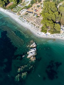 Preview wallpaper beach, sea, rocks, summer, aerial view