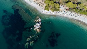 Preview wallpaper beach, sea, rocks, summer, aerial view