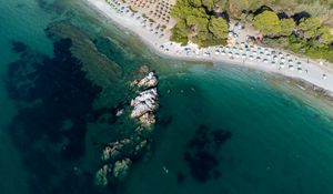 Preview wallpaper beach, sea, rocks, summer, aerial view