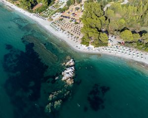 Preview wallpaper beach, sea, rocks, summer, aerial view