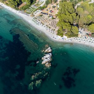Preview wallpaper beach, sea, rocks, summer, aerial view