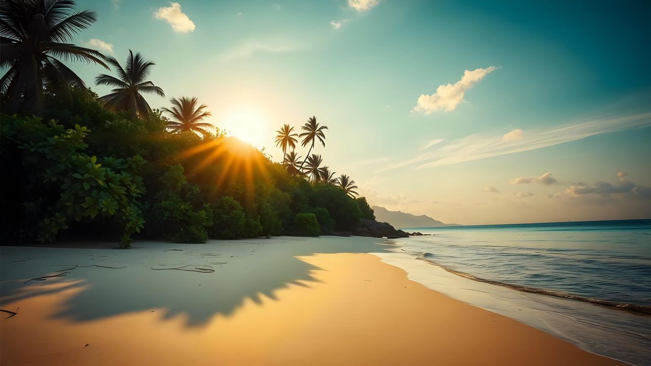 Wallpaper beach, sea, sand, palm trees, nature, landscape