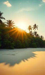 Preview wallpaper beach, sea, sand, palm trees, nature, landscape