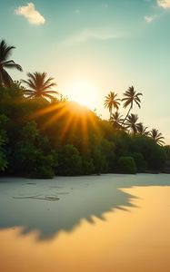 Preview wallpaper beach, sea, sand, palm trees, nature, landscape