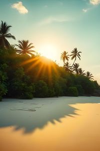 Preview wallpaper beach, sea, sand, palm trees, nature, landscape