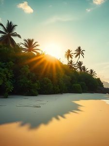 Preview wallpaper beach, sea, sand, palm trees, nature, landscape