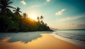 Preview wallpaper beach, sea, sand, palm trees, nature, landscape