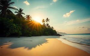 Preview wallpaper beach, sea, sand, palm trees, nature, landscape