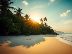 Preview wallpaper beach, sea, sand, palm trees, nature, landscape