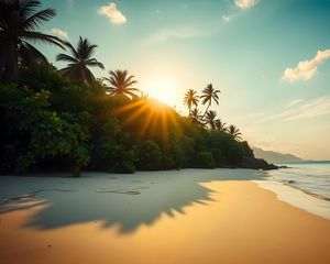 Preview wallpaper beach, sea, sand, palm trees, nature, landscape