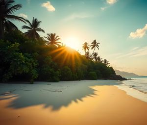 Preview wallpaper beach, sea, sand, palm trees, nature, landscape