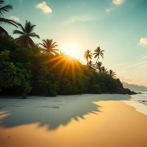 Preview wallpaper beach, sea, sand, palm trees, nature, landscape