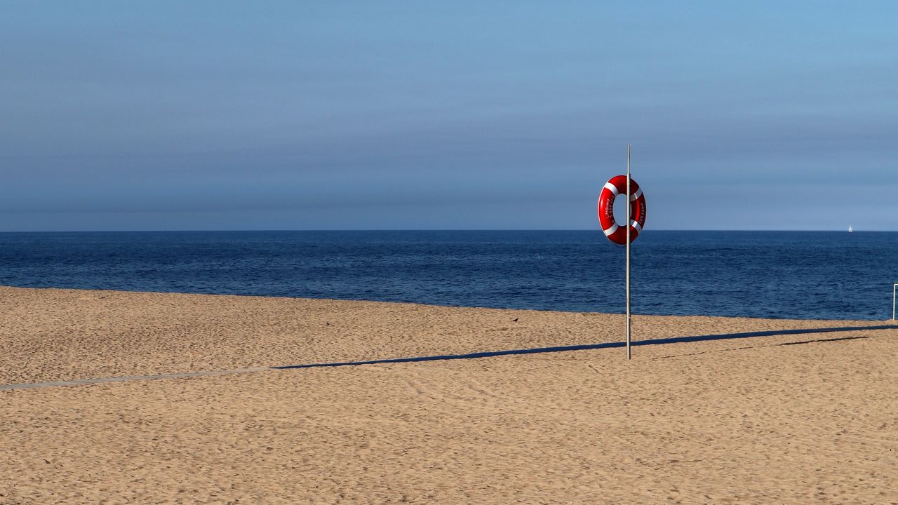 Wallpaper beach, sea, sand, lifebuoy, sky