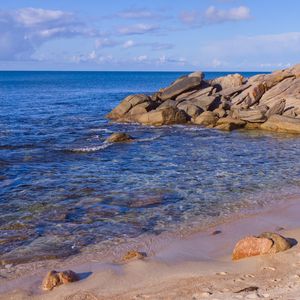 Preview wallpaper beach, sea, stones, landscape, nature