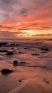 Preview wallpaper beach, sea, stones, dawn, nature