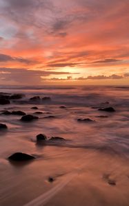 Preview wallpaper beach, sea, stones, dawn, nature