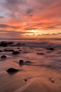 Preview wallpaper beach, sea, stones, dawn, nature