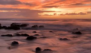 Preview wallpaper beach, sea, stones, dawn, nature