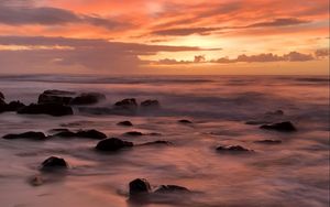 Preview wallpaper beach, sea, stones, dawn, nature