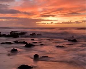 Preview wallpaper beach, sea, stones, dawn, nature