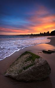 Preview wallpaper beach, sea, stones, sunset