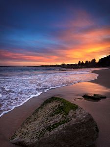 Preview wallpaper beach, sea, stones, sunset