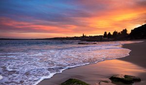 Preview wallpaper beach, sea, stones, sunset