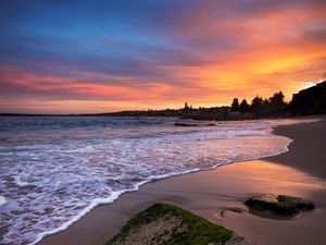 Preview wallpaper beach, sea, stones, sunset