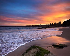 Preview wallpaper beach, sea, stones, sunset