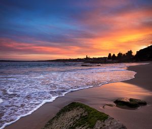 Preview wallpaper beach, sea, stones, sunset