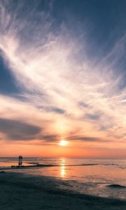 Preview wallpaper beach, sea, sun, sunset, water, sand