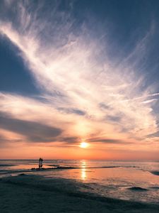 Preview wallpaper beach, sea, sun, sunset, water, sand