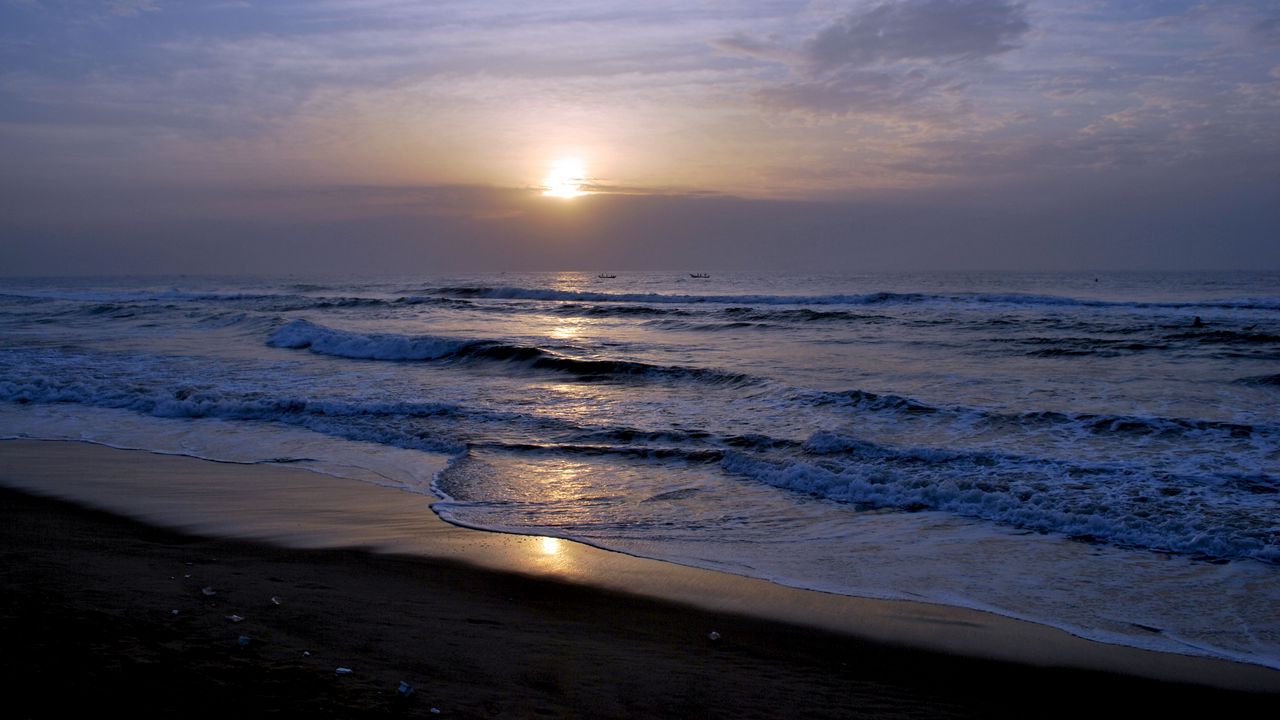 Wallpaper beach, sea, sun, clouds, twilight, summer