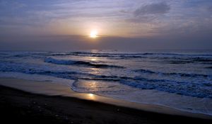 Preview wallpaper beach, sea, sun, clouds, twilight, summer