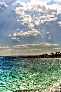 Preview wallpaper beach, sea, sun, beams, colors, coast, people