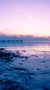 Preview wallpaper beach, sea, sunset, dusk, pier