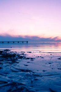 Preview wallpaper beach, sea, sunset, dusk, pier