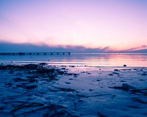 Preview wallpaper beach, sea, sunset, dusk, pier
