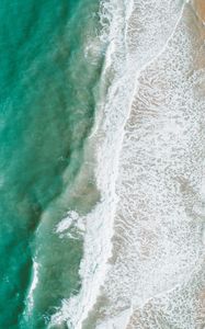 Preview wallpaper beach, sea, water, waves, foam, aerial view