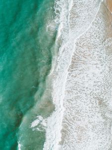 Preview wallpaper beach, sea, water, waves, foam, aerial view