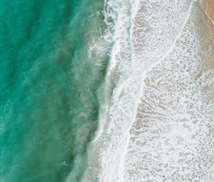 Preview wallpaper beach, sea, water, waves, foam, aerial view