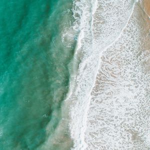 Preview wallpaper beach, sea, water, waves, foam, aerial view