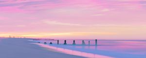 Preview wallpaper beach, sea, water, sunset, purple